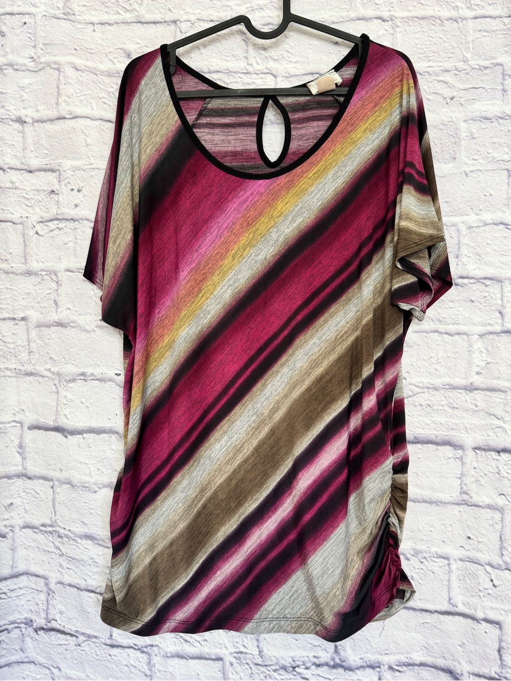 Lavish Striped Pink & Brown Women's Keyhole Top Size Xl